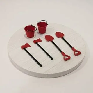 2 Shovel, 2 Axe & 2 Bucket Kit for 1/10 RC Crawlers, Trucks & Dioramas – Scale Accessory Set (6Pcs)