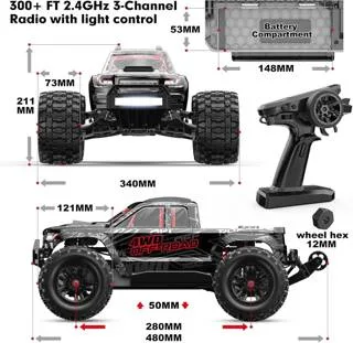 MJX Hyper Go 10208 V2 Monster 4WD RC Car 1/10 80Km/H-BLACK